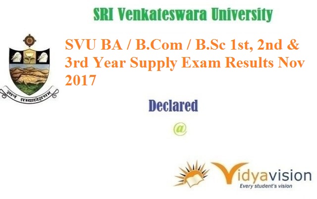 SVU BA B.Com B.Sc 1st 2nd 3rd Year Supply Exam Results Nov